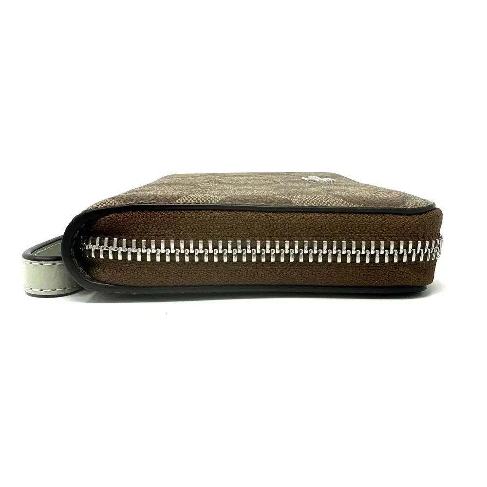 Coach Long Zip Around Wallet in Signature Canvas Khaki Light Sage C4452
